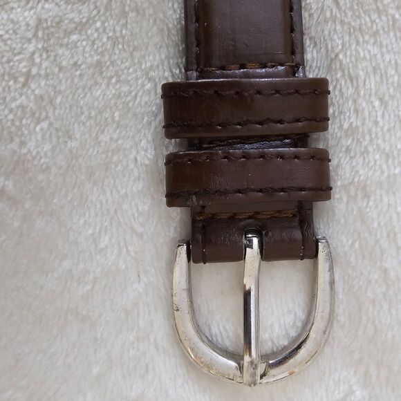 Women's XL Skinny Brown Faux Leather Belt with Silver Buckle - Picture 6 of 7
